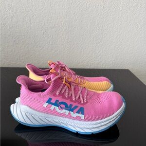 Hoka Pink and Orange Sneakers